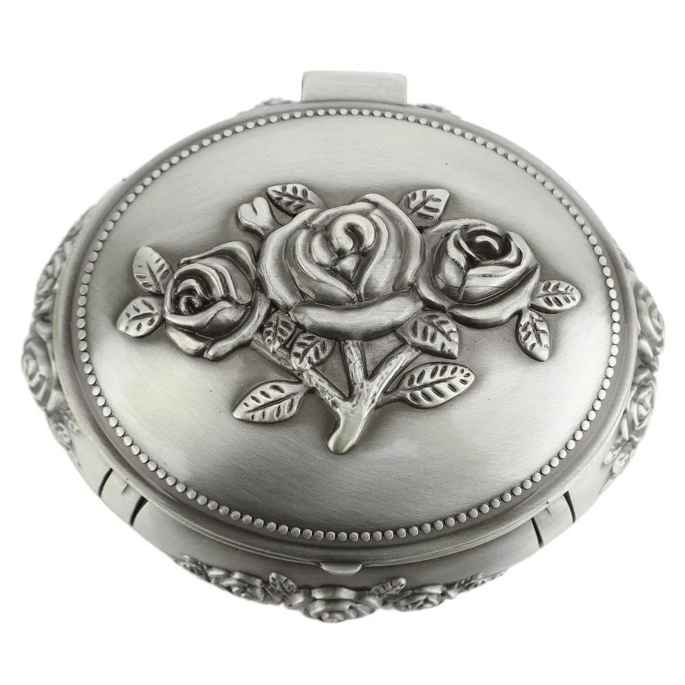 Oval Jewelry Storage Box Zinc Alloy Emboss Alloy Trinket Jewelry Box Floral Jewelry Organizer Box For Rings Necklaces Earrings