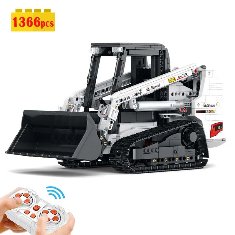 City Remote Control Bobcat Excavator Building Blocks Model MOC Technical Engineering Vehicle Bricks Assembling Toys for Boys Set