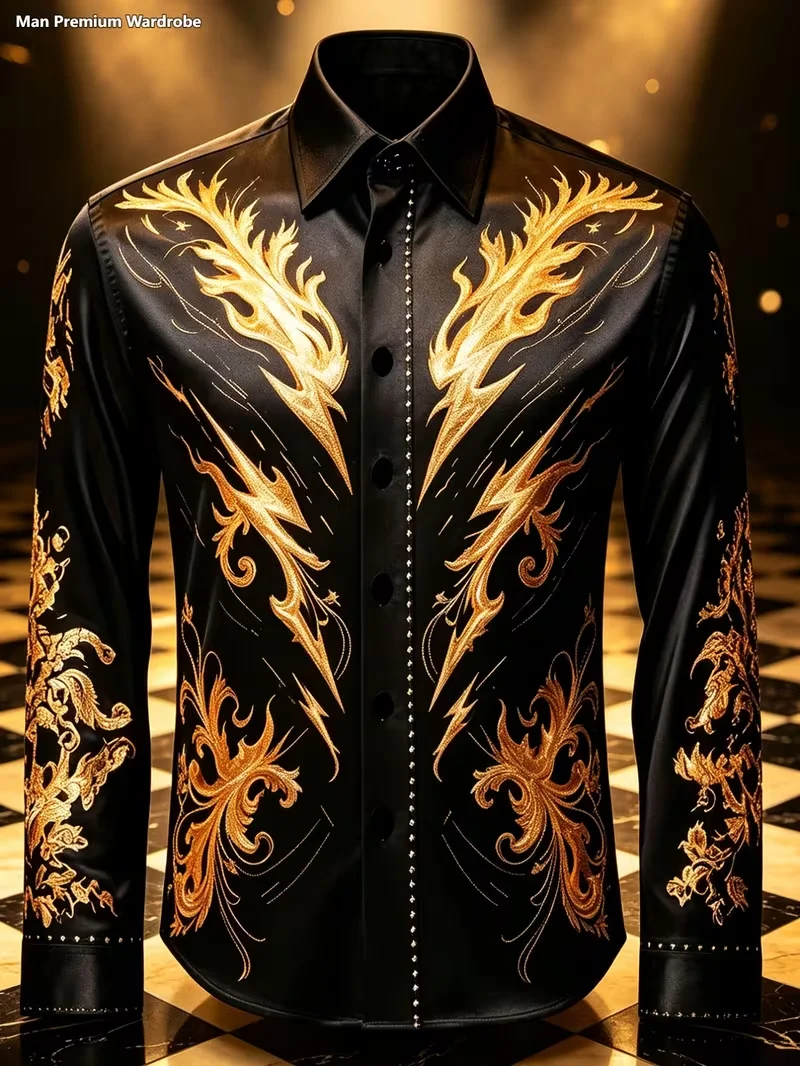 New Men's American Western Retro Men's Top Three Color Splicing Cowboy Hat Horseshoe Flower Vine Shirt Clothing