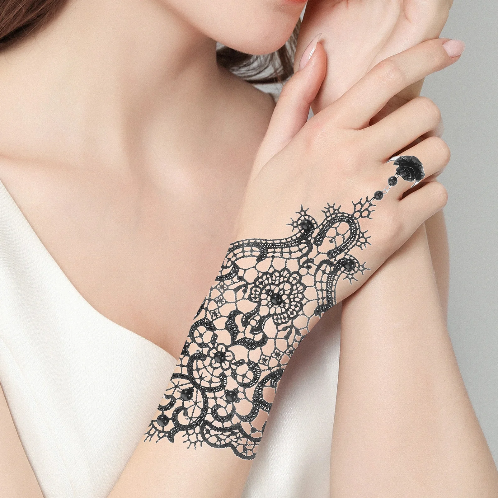 سوار دانتيل أسود أنيق مع حلقة متكاملة بنمط فريد من نوعه للمناسبات الرسمية وحفلات الزفاف والمجوهرات النسائية الساحرة #4