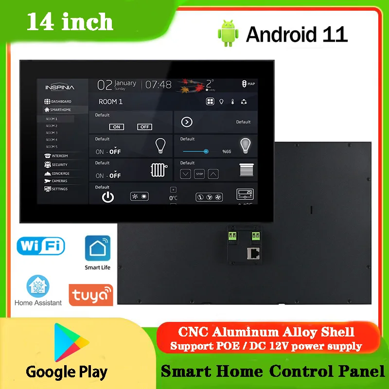 Tablet POE 14 inci baru 2024 Panel kontrol rumah pintar Android 11 OS layar sentuh Tablet dudukan dinding RS485 untuk 86 kotak pemasangan dinding