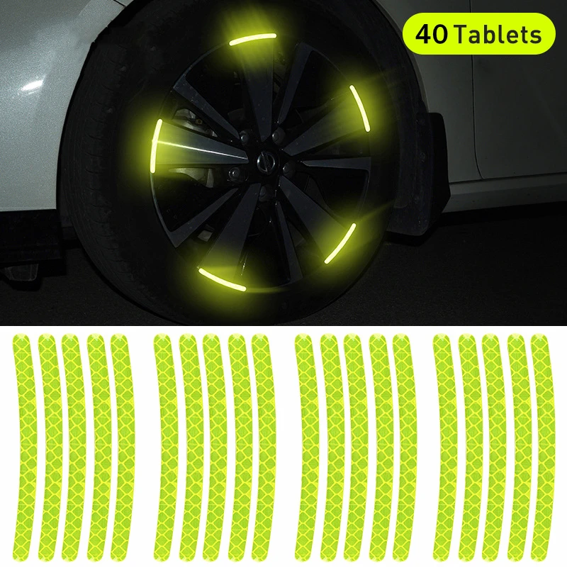 40/20pcs Car Wheel Hub Reflective Sticker Tire Rim Reflective Strips Luminous Sticker Night Driving Roadway Safety Wheel Tape