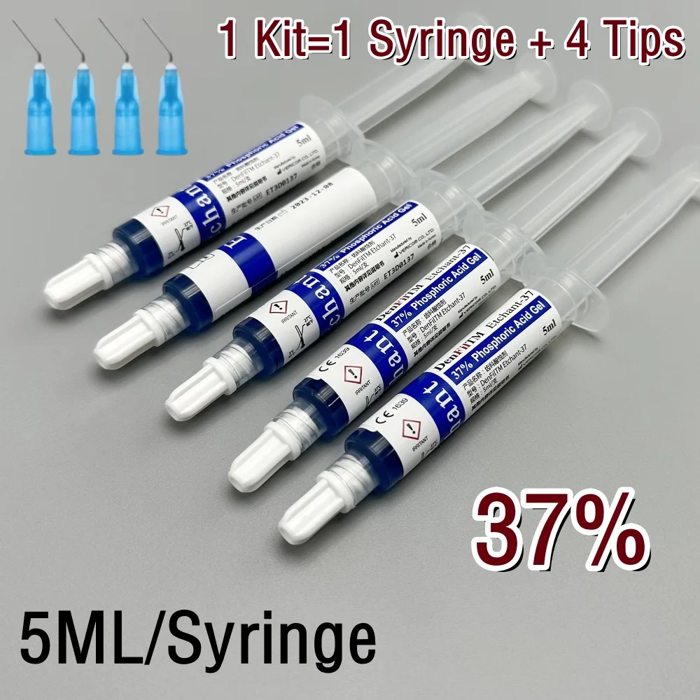 5ML/Syringe Dental 37% Dentex Phosphoric Acid Etching Gel Etchant Gel Agent Bond Teeth Glue with Tips Dentist Adhesive Materials