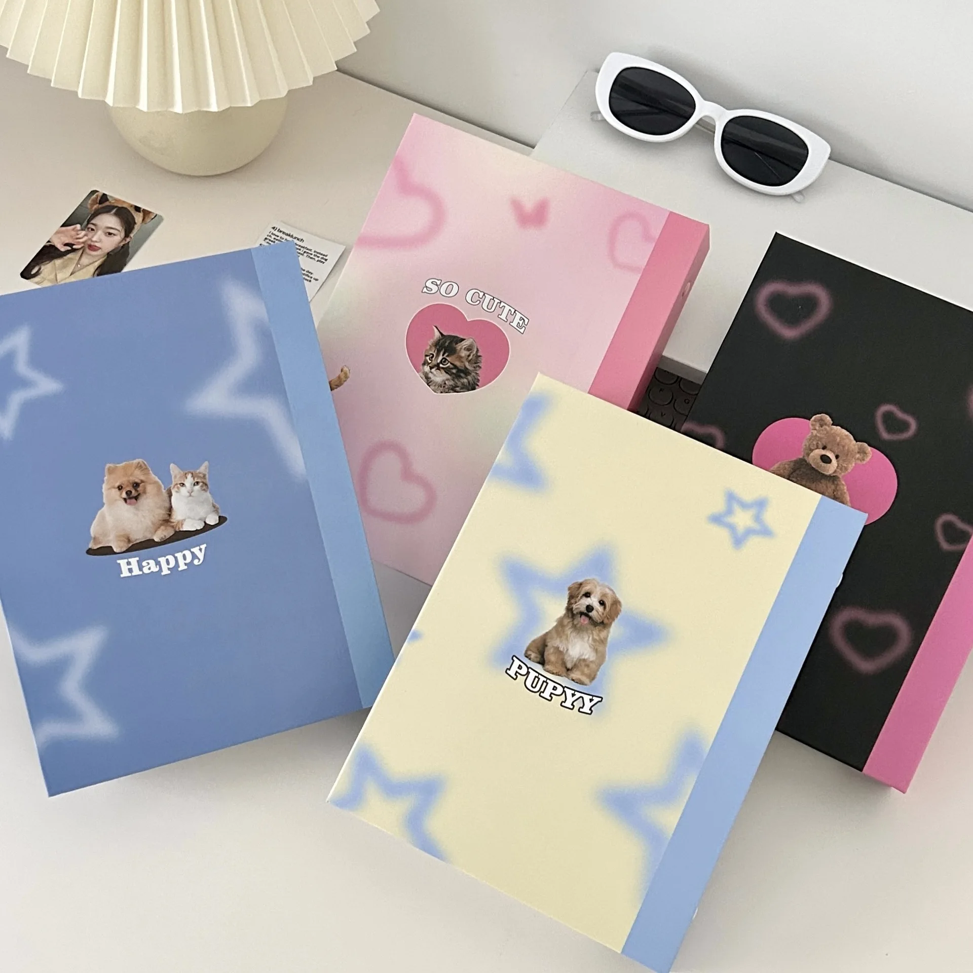 Y2k American Cartoon Dog, Kitten, Bear A5 Loose Leaf Star Chasing Hard Shell Three Inch Card Book, Storage Book