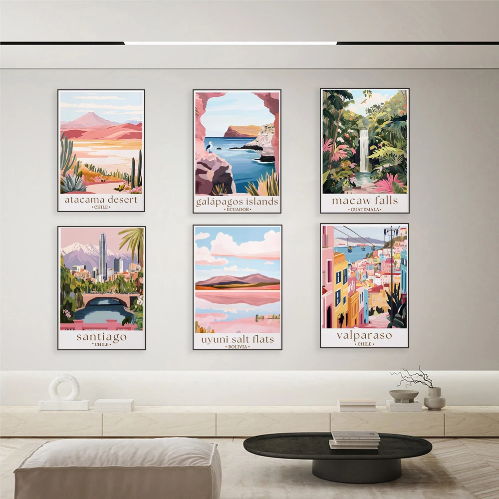 مدينة بنما، كوباكابانا البرازيل، ملح Uyuni المسطح، شاطئ بانا، سان بيدرو، شلال استوائي، غواتيمالا، ملصق سفر على الشاطئ #2