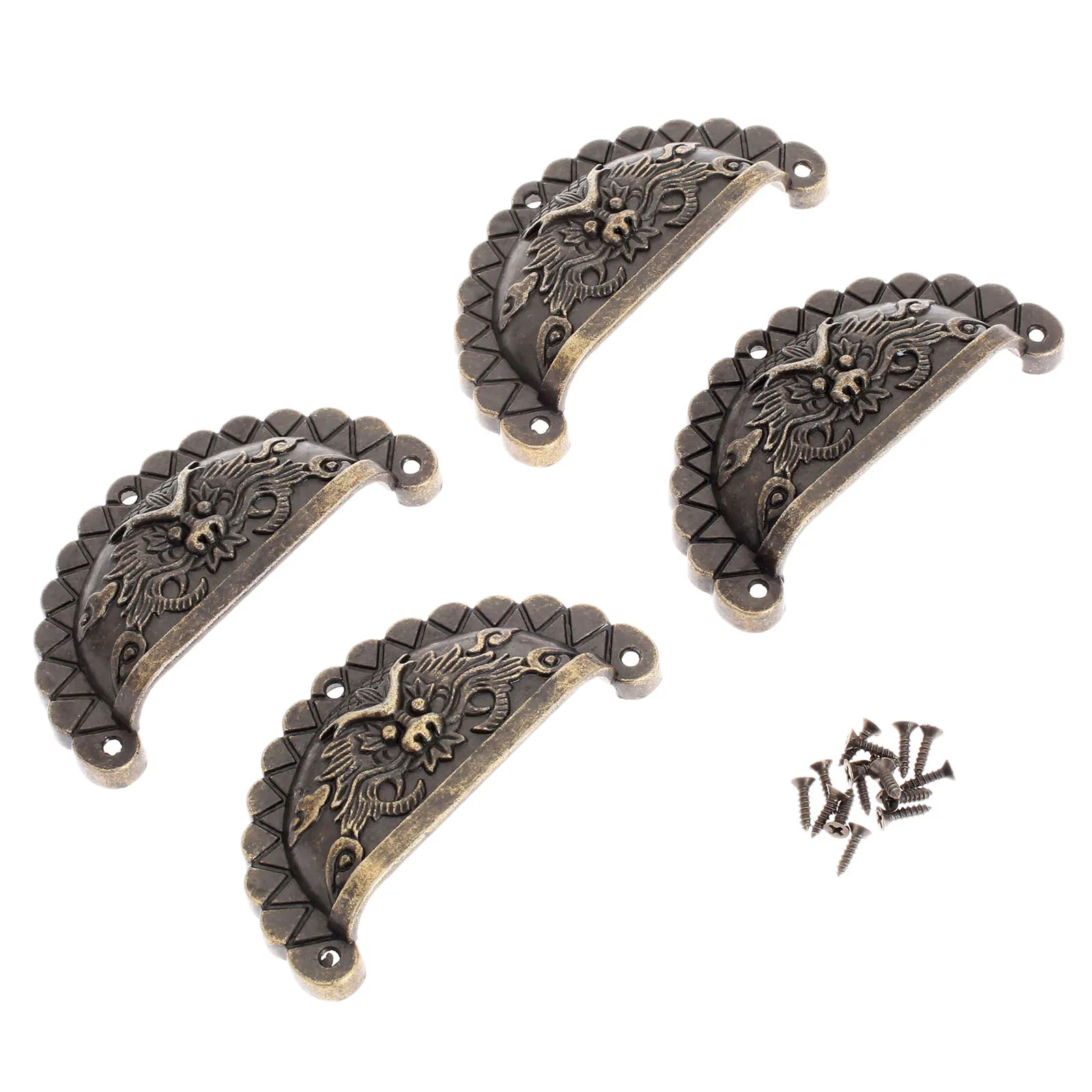 4pcs Dragon Pattern Pull w/screw Antique Bronze Shell Handles Vintage Old Chinese Semicircle Knob Drawer Cabinet 90/69/46mm Hole