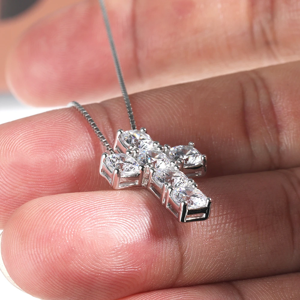 الصفاء 3ct D اللون مويسانيتي الصليب قلادة للنساء الرجال هدية 100% S925 فضة قلادة سلسلة عنق غرامة مجوهرات GRA