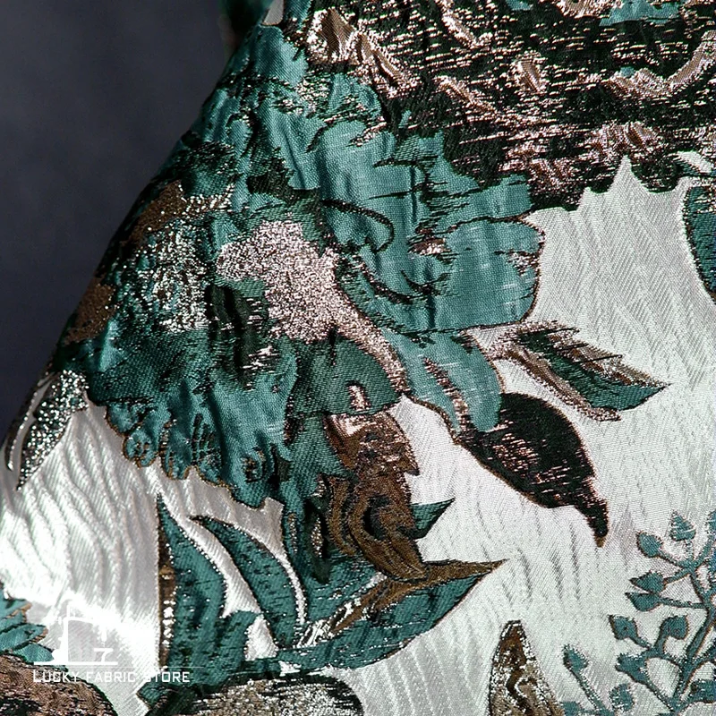 Cyan peony flower three-dimensional jacquard cloth handmade DIY homemade fashion fabrics palace style creative designer fabrics