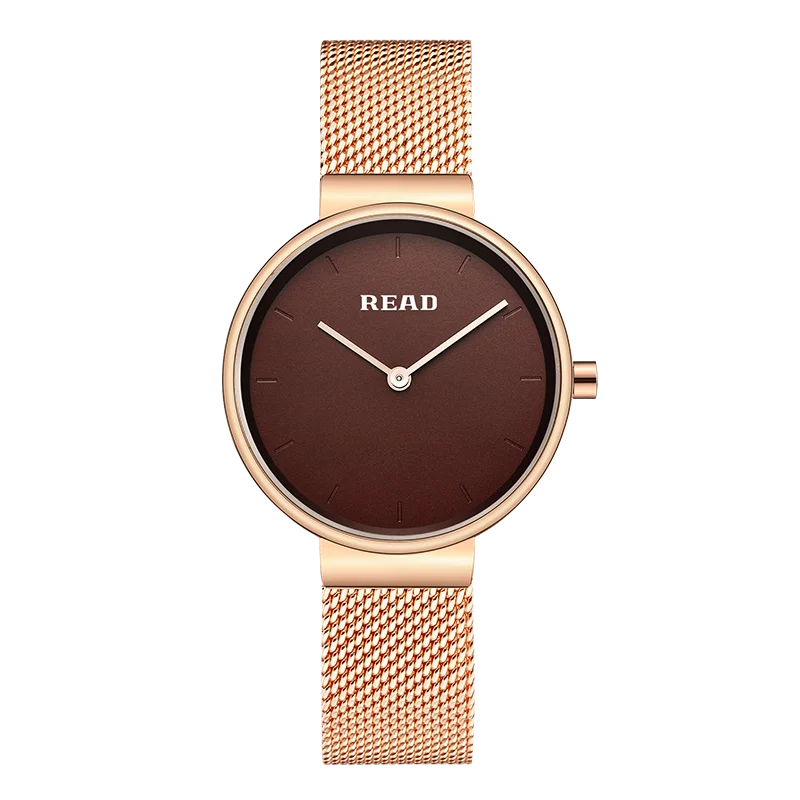 Ladies Slim Analog Wrist Watch | Brown Dial | Stainless Steel Mesh Strap | Fold Clasp | Daily Water Resistant Dress Watch
