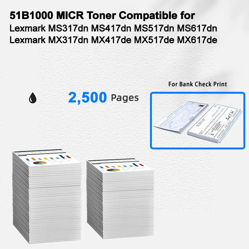 IBEST Compatible MICR Toner Cartridge Lexmark MS317dn MS417dn MS517dn Compatible for Lexmark 51B1000 for Bank Check Printing