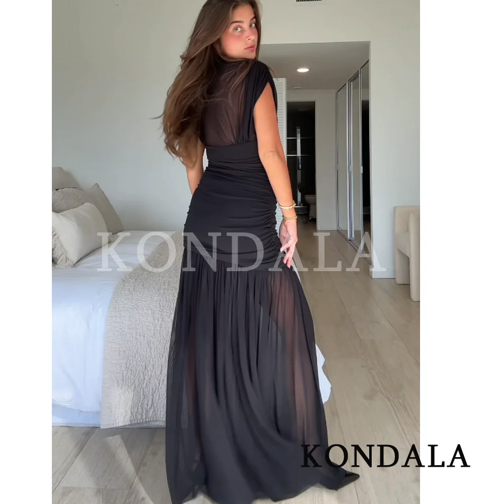 KONDALA Women Elegant Chic Mesh Tulle Long Dress Sleeveless Fitted Dress For Female 2025 Fashion Sexy Romantic Party Lady Dress