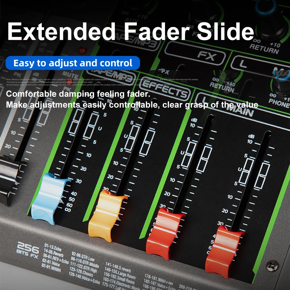 Professioneller Audio-Mixer Depusheng MG8 8-Kanal-Soundboard-Konsole DJ-Mischpult-System-Interface mit eingebautem 256-Reverb-Effekt – Detail 10