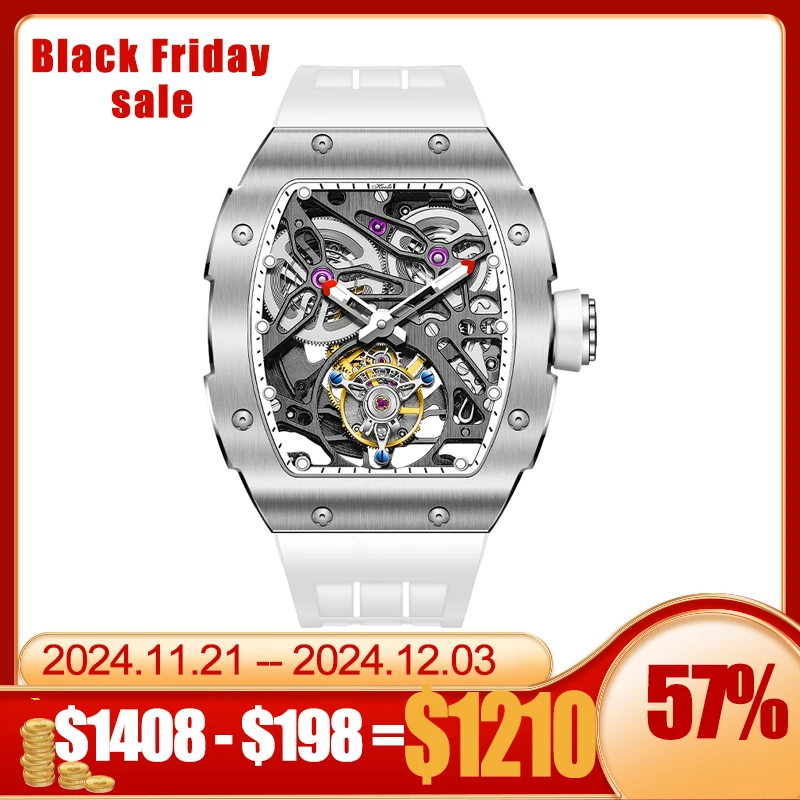 Haofa Skeleton Automatic Tourbillon Wristwatch Men Stainless Steel Sapphire Luminous Self Wind Mechanical Watch Waterproof 1908