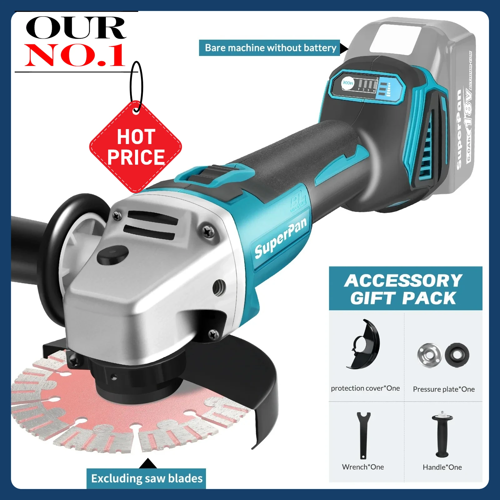 

Superpan404 ergonomic brushless angle grinder, a multifunctional polishing and cutting tool, homeDIY,For Makita 18v Battery pins
