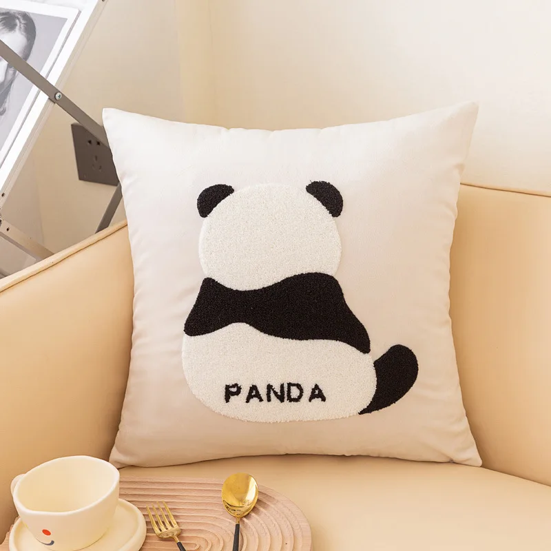 Cozy Velvet Panda Cushion 45x45cm with Insert, Fluffy Pillow for Living Room Sofa, Bedroom Decor, Cute Animal Print Pillow