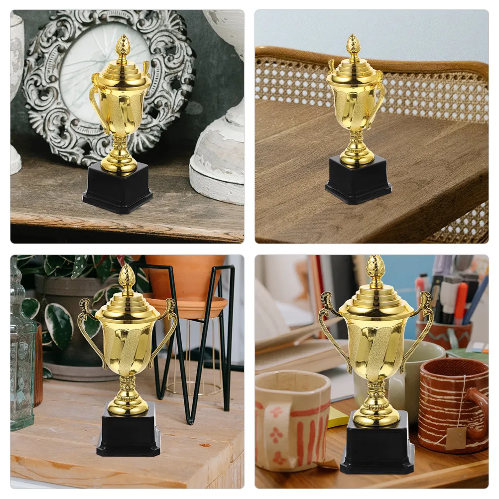 2Pcs Award Trophies Plastic Gold Color Delicate Competition Winner Trophies for Teens Football Basketball Rugby Prizes