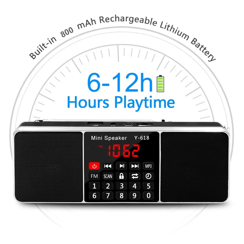 New Digital FM Radio Receiver Speaker Stereo MP3 Player Support TF Card USB Drive LED Display Time Shutdown Portable Radios