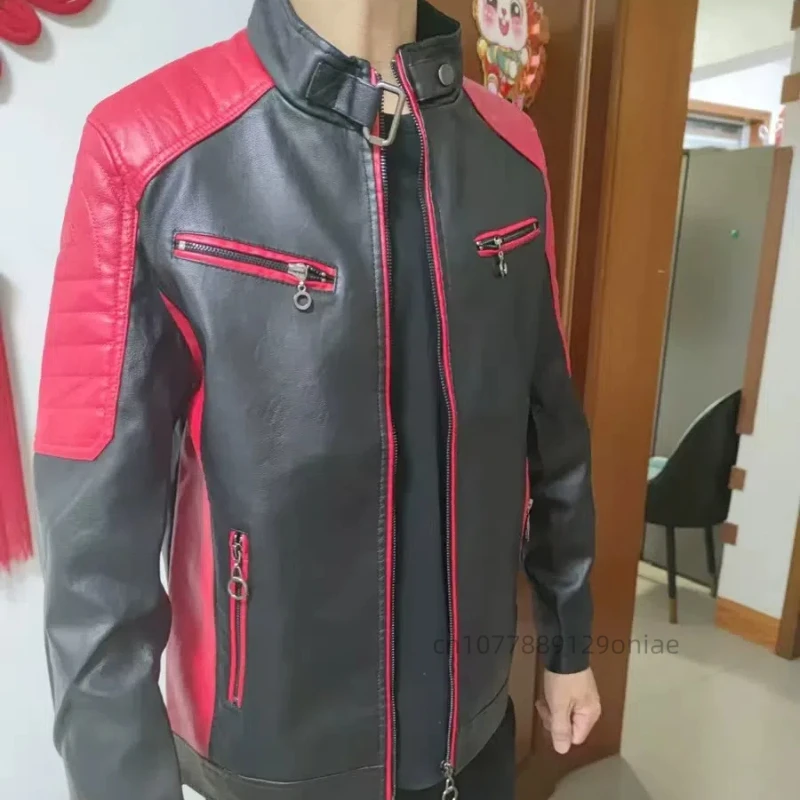 Motorcycle Jacket Stand Collar PU Leather Motorcycle Jacket for Spring and Autumn Thin Casual Leather Jacket for Men