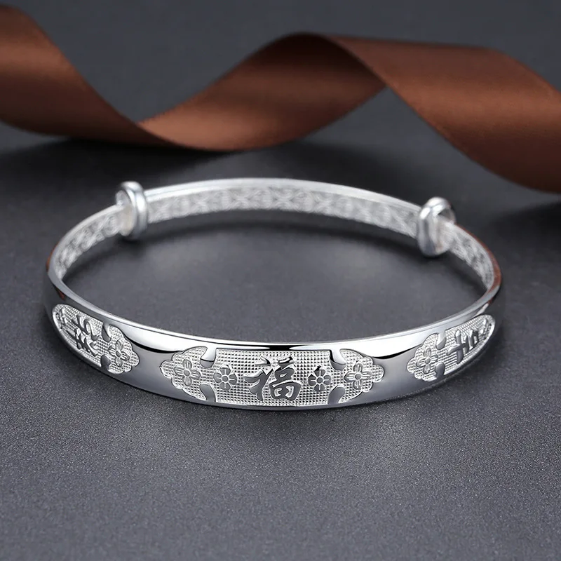 S925 sterling silver bracelet auspicious blessing female flower fuvira bracelet open jewelry