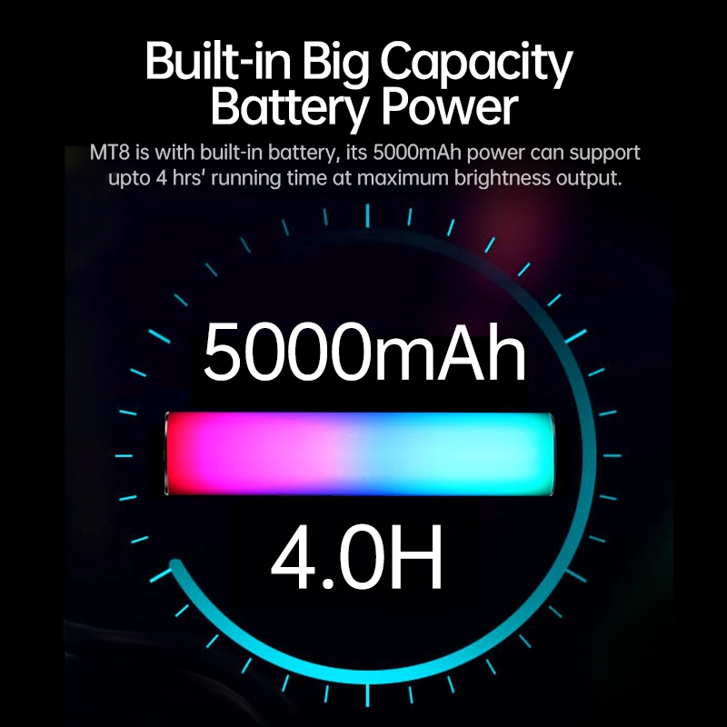 قريبا MT8 أنبوب ضوء RGB بكسل BGM الموسيقى التحكم في الصوت الضوء المحيط حجم اليد ضوء 5000mAh لمدونة الفيديو