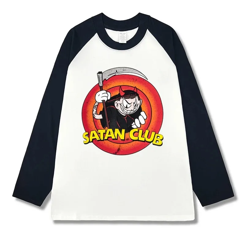 Hot Sale Cartoon Devil 3D Print Raglan Long Sleeve Tee Family Matching Retro Graphic Top Adults Kids Casual Streetwear Outfit