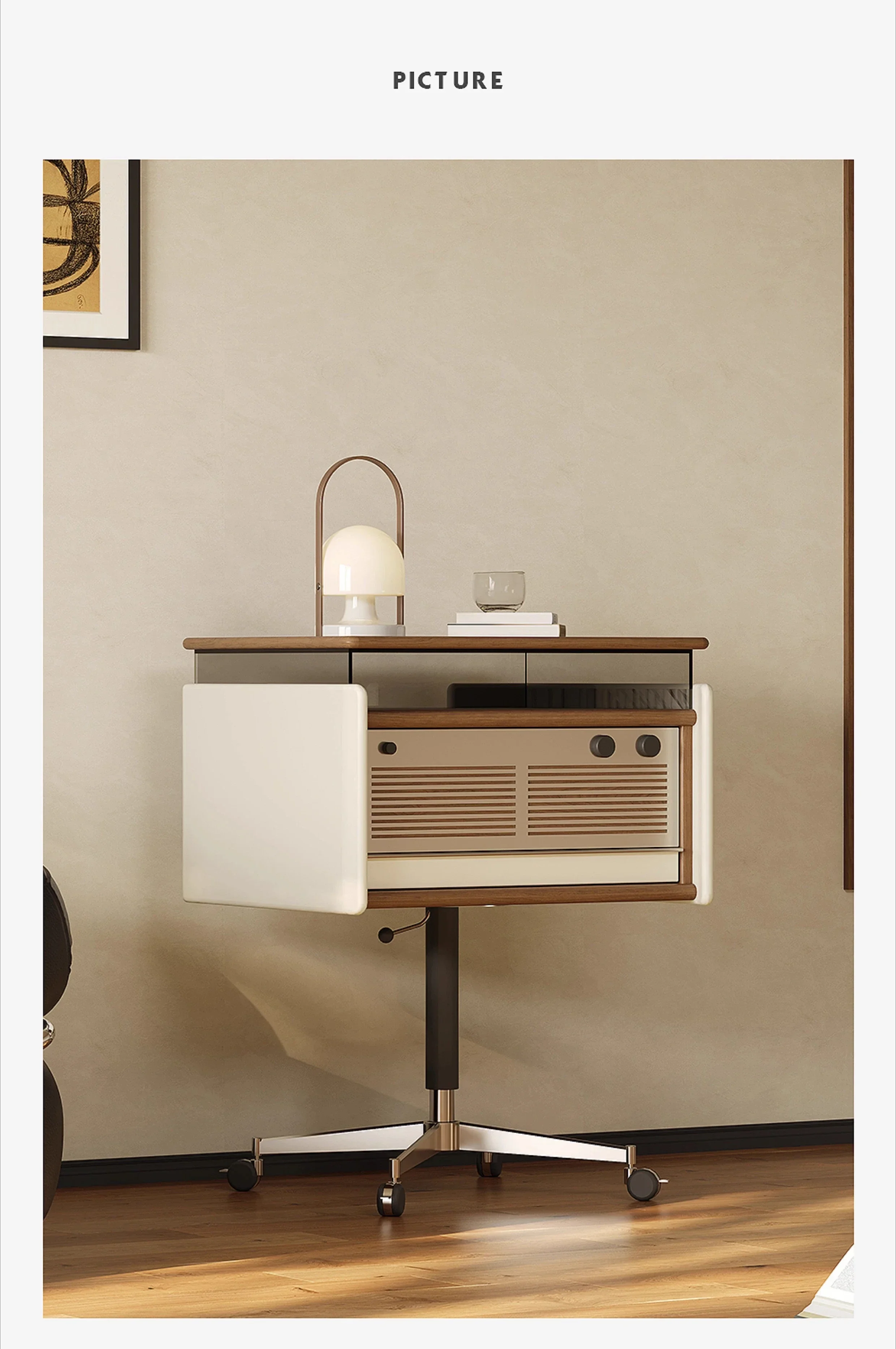 Retro solid wood edge sofa side cabinet mobile lifting bedside table living room record cabinet