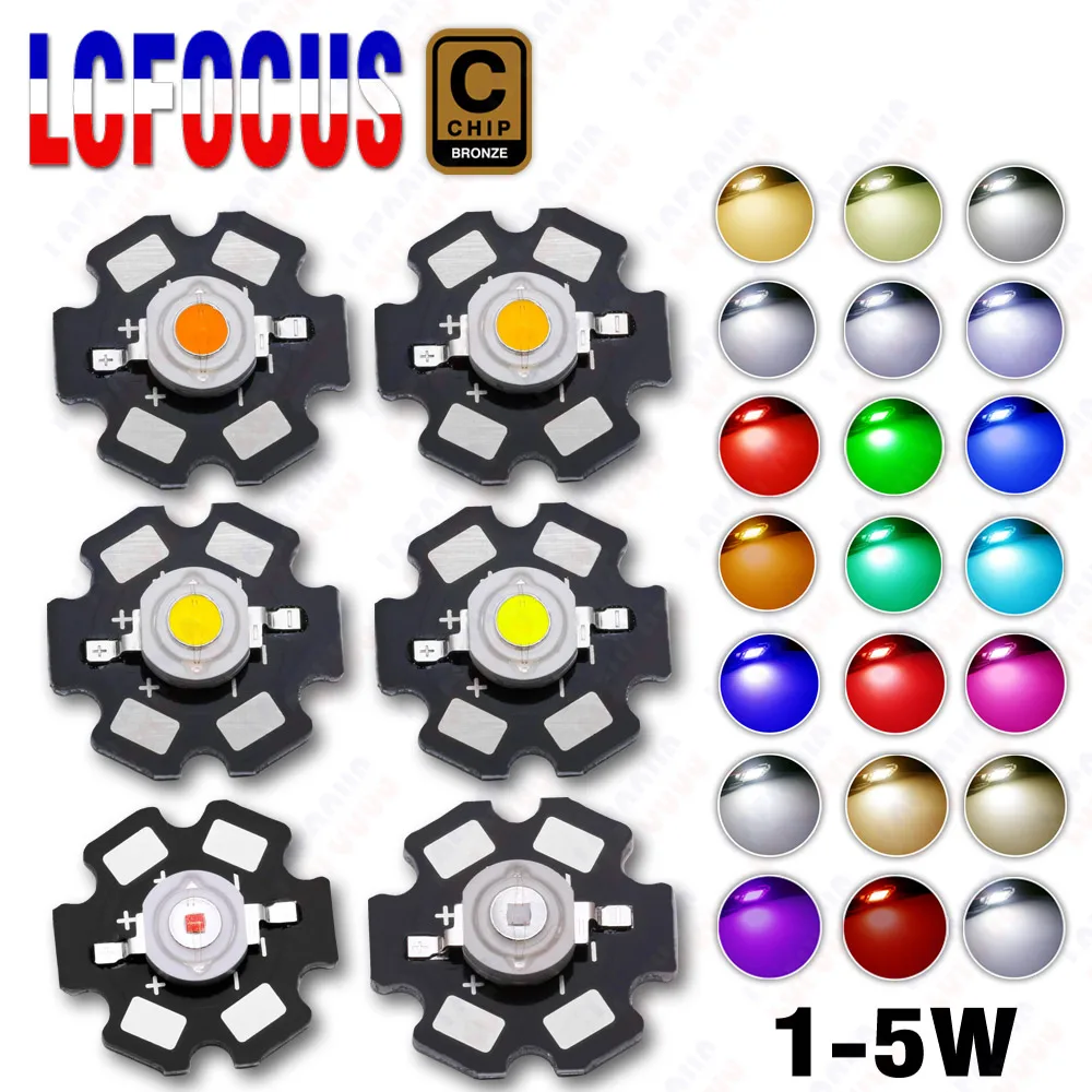 10Pcs 1W 3W 5W High Power LED Chip COB Warm Cool White Red Green Blue Full Spectrum 660nm 440nm Light Beads Grow Aquarium Lamp