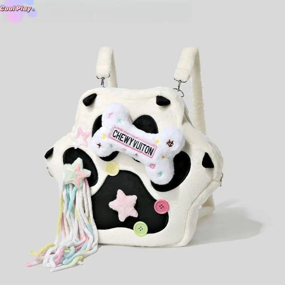 

Large Capacity Cat Paw Plush Backpack Cartoon Lolita Cat Paw Bones Plush Knapsack Japanese Style Multifunctional