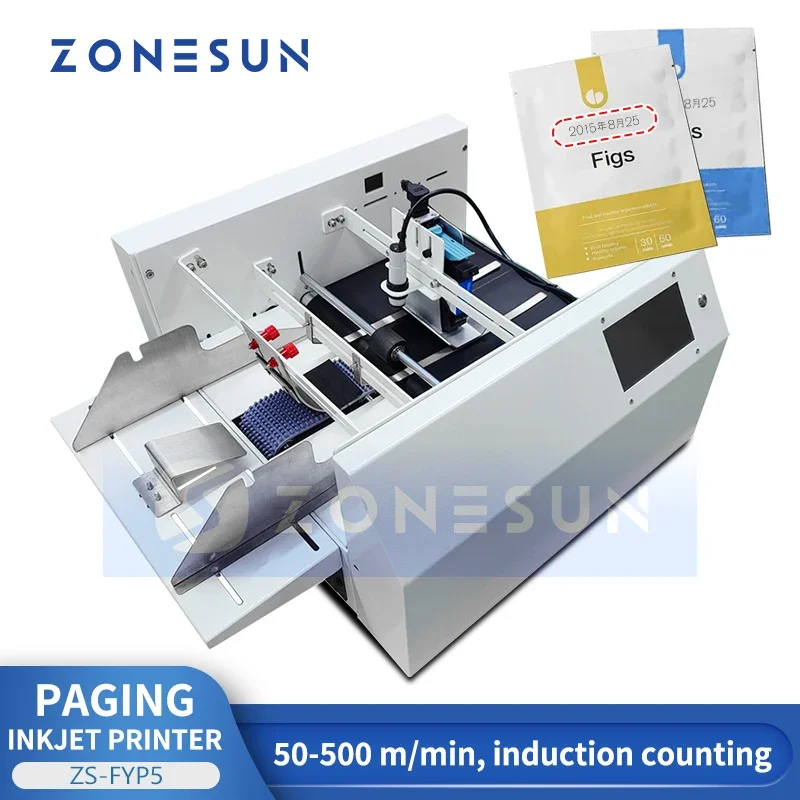 ZONESUN ZS-FYP5 Automatic Paging Coding Machine Flat Bags Cards Inkjet Coding Printer QR Codes on Bags Cards Labels and Cartons