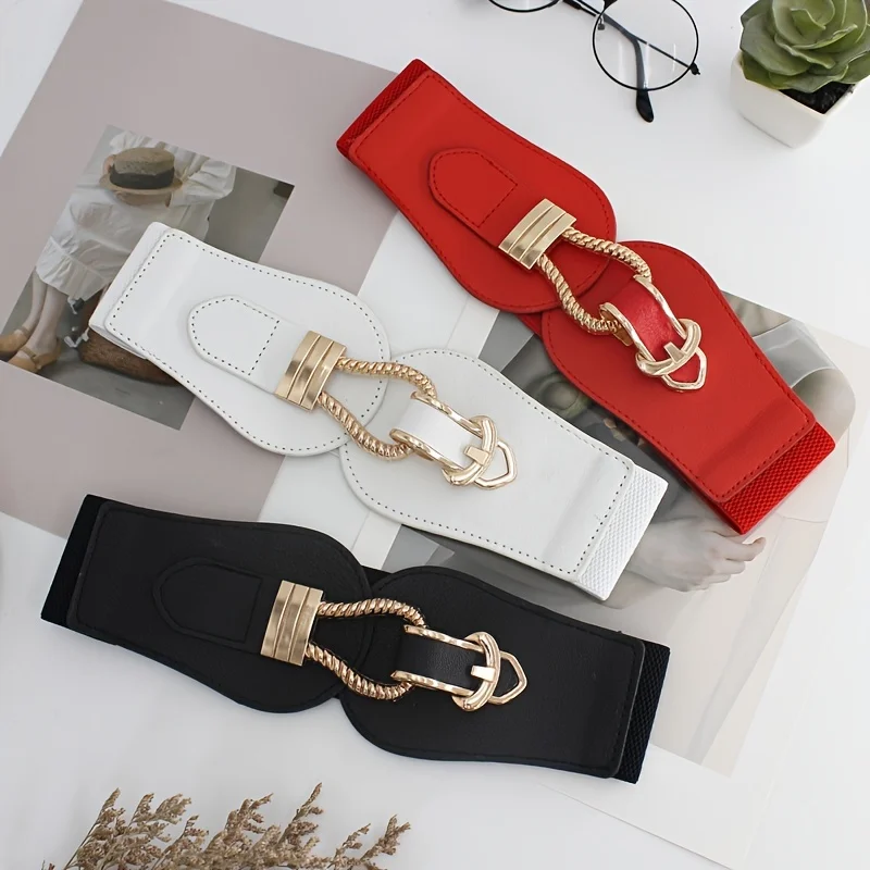 เข็มขัดคาดเอวผู้หญิง Fashion-Forward: เข็มขัดตกแต่งแบบยืดหยุ่นพร้อมดีไซน์รูปดอกไม้ - เหมาะสําหรับเดรสและกระโปรง!
