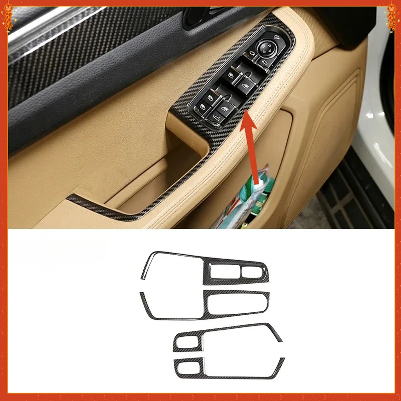 

For Porsche Macan 2014-2020 Real Carbon Fiber Car Glass Lift Switch Panel Frame Cover Trim Auto Interior Styling Accessories