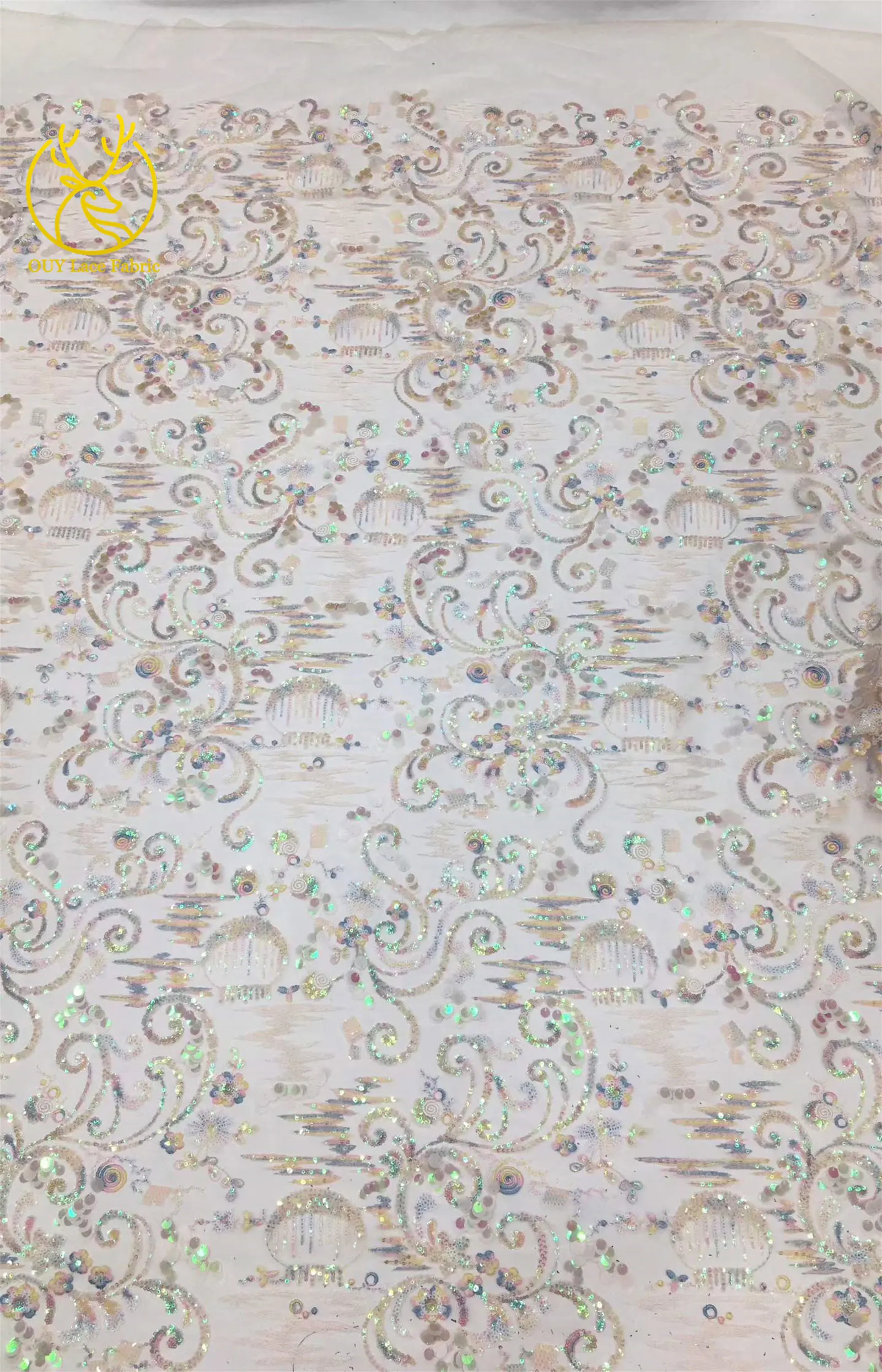 Nigerianischer Pailletten-Spitzenstoff 2026 Hochwertiger Afrikanischer Pailletten-Tüll für Damen-Abendkleider und Ballkleider zum Nähen – Detail 14