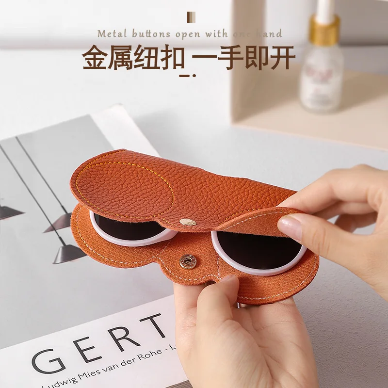 Litchi Embossed Glasses Cover Cute Hanging PU Leather Sunglasses Reading Glasses Storage Bag Portable Travel Eyewear Holder