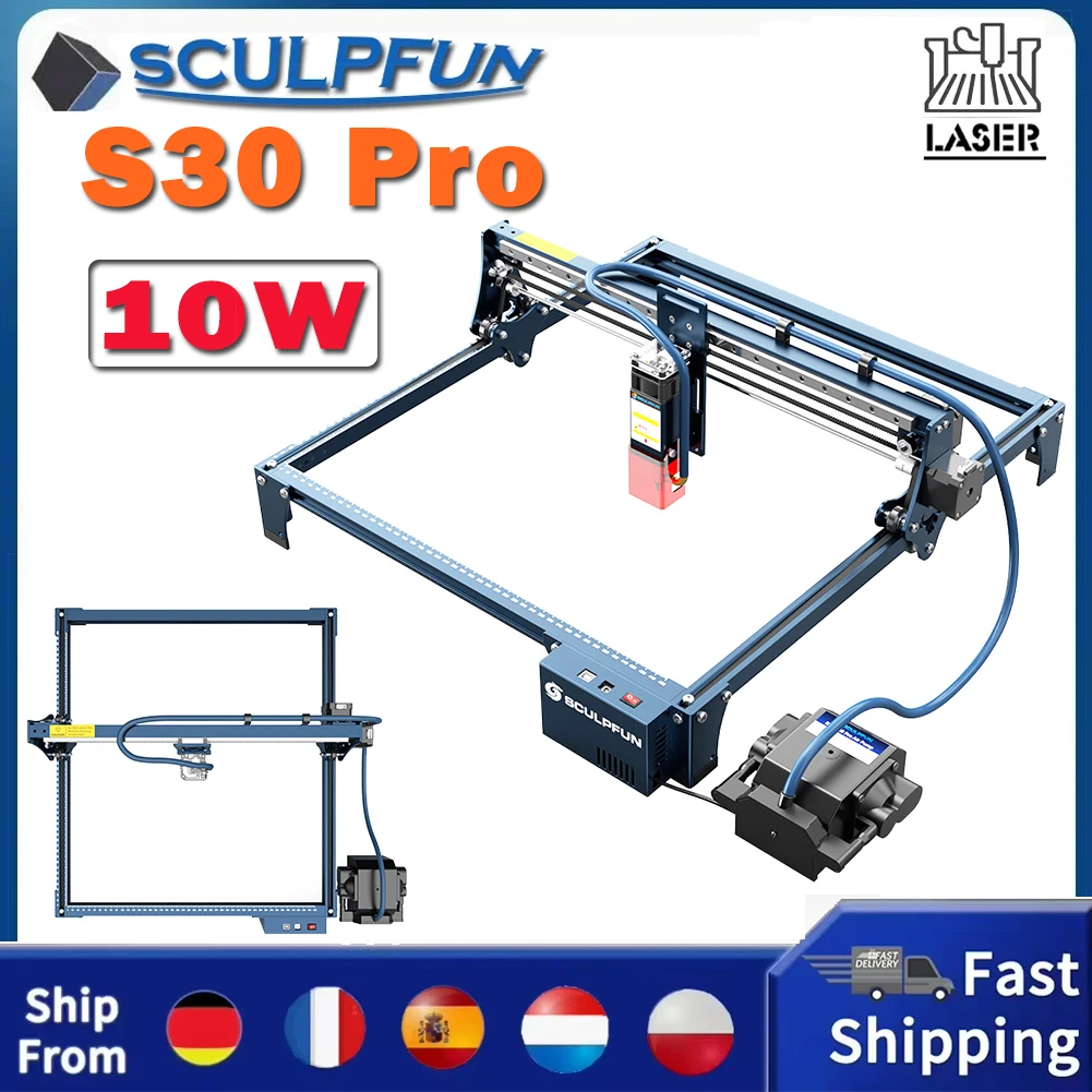 Sculpfun S30 Pro 10W Lasergravurschneider 410X400Mm Automatischer Luftunterstützung 0,06X0,08Mm