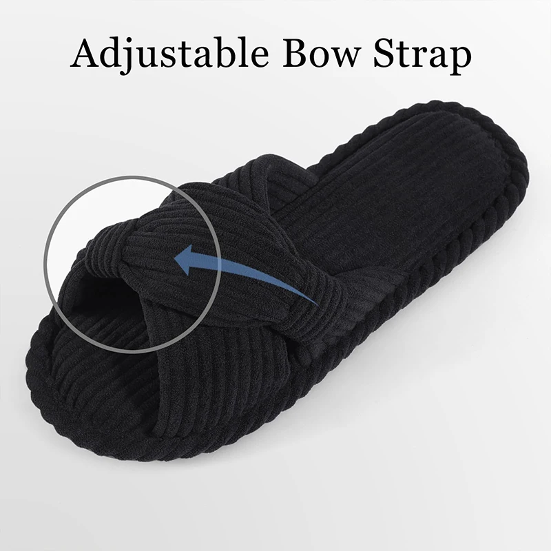 

Bebealy/женские домашние тапочки, вельветовые домашние тапочки с перекрестным бантом, модные женские слипоны с открытым носком и пеной с эффектом памяти