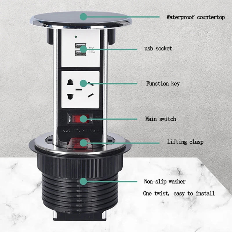 Eu Smart Lift Plug Embedded Wireless Wifi Desktop Usb Charging Socket Power Kitchen Table Power Socket Countertop Power Socket