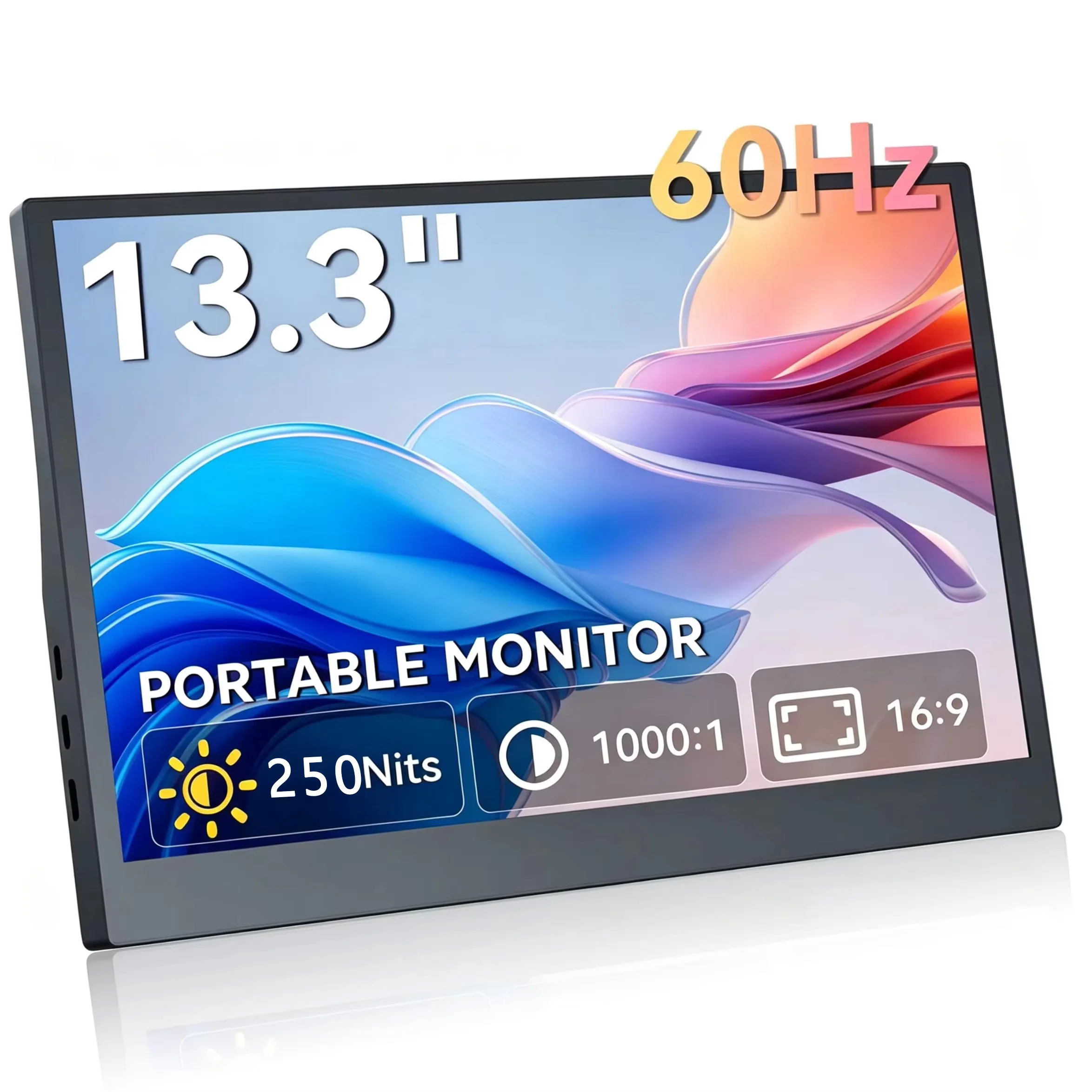 13.3 Inch Portable Monitor HD 1366*768P IPS 72%sRGB One Line Link With Type-C Mini HDMI For Laptop Phone XBox Mac PS4/5 Switch