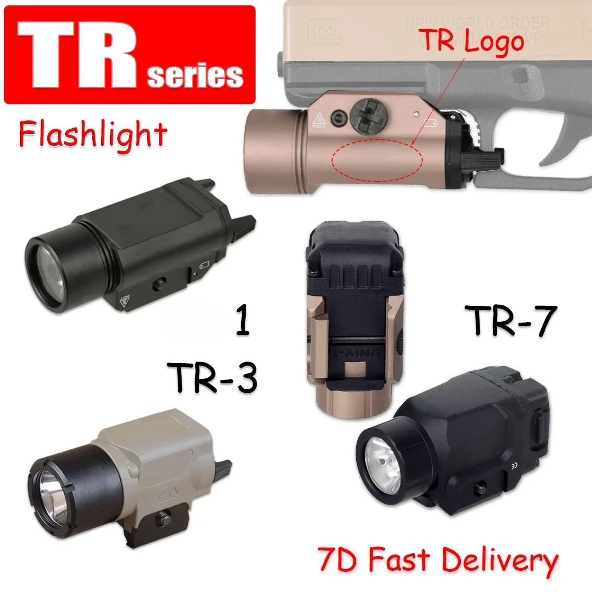 전술 TR7 TR-7 TR-3 무기 총 손전등, HL 1000 루멘 TR 7 1 LED 전자 조명, 글록 17 에어소프트 소총 글록 19 토치용