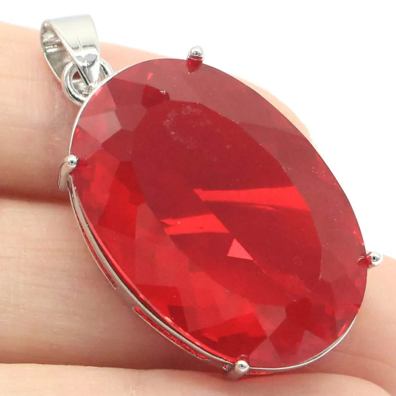40x20mm Eye Catching 11.5g Big Gemstone London Blue Topaz Red Blood Ruby Swiss Blue Topaz Silver Pendant