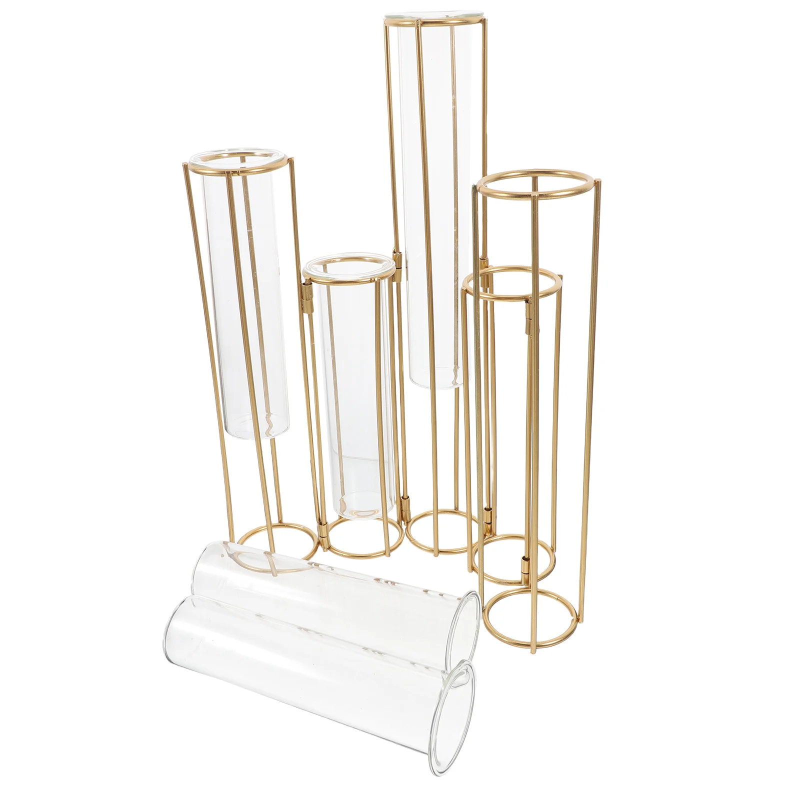 

Five Connected Hydroponic Vases Flower Bud Golden Propagation Planter Test Tubes