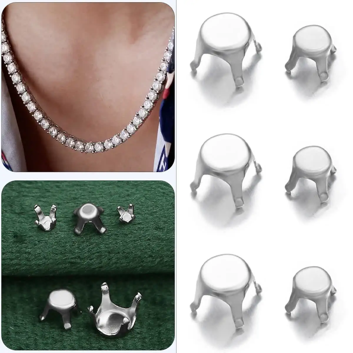 

50-100pcs/lot Fit 2/3/4/6mm Crystal Glass Cabochons Base Stainless Steel Claw Prong Earrings Settings DIY Jewelry Findings