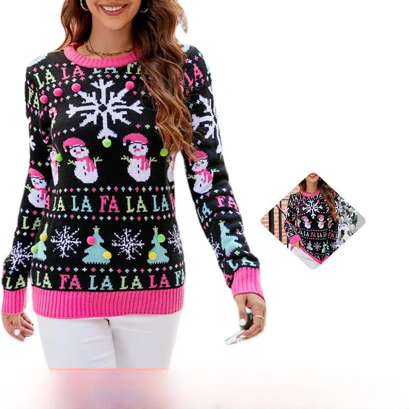 

Cisas вязаный свитер женский круглый Ne маленький снеговик с вышивкой тяжелый вес осень зима новый Sle Faion женский нос...