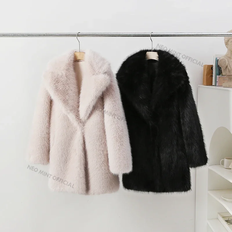 Lapels Faux Fur Coat Women 2024 Winter Brand Designer Fluffy Fox Fur Jacket Luxury Furry Overcoats Girl Stylish Long Outerwear