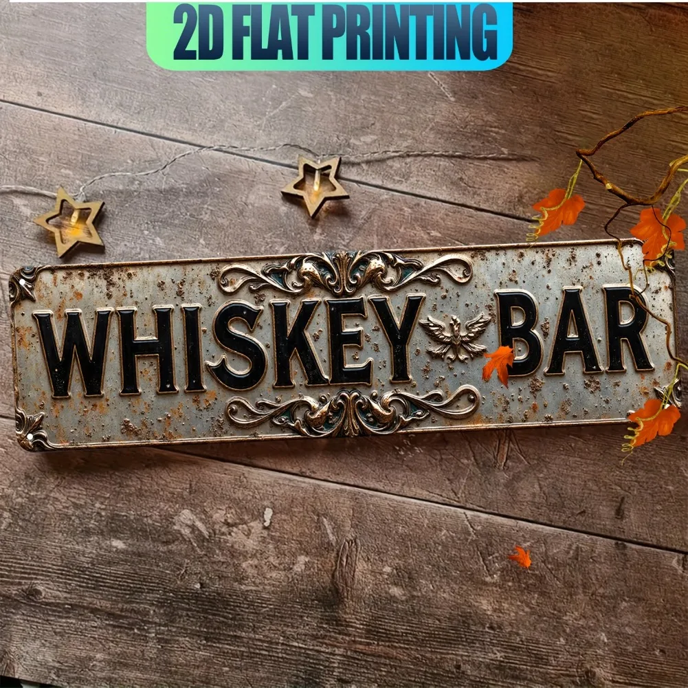 2D Flat, Vintage Aluminum Whiskey Bar Sign - 16
