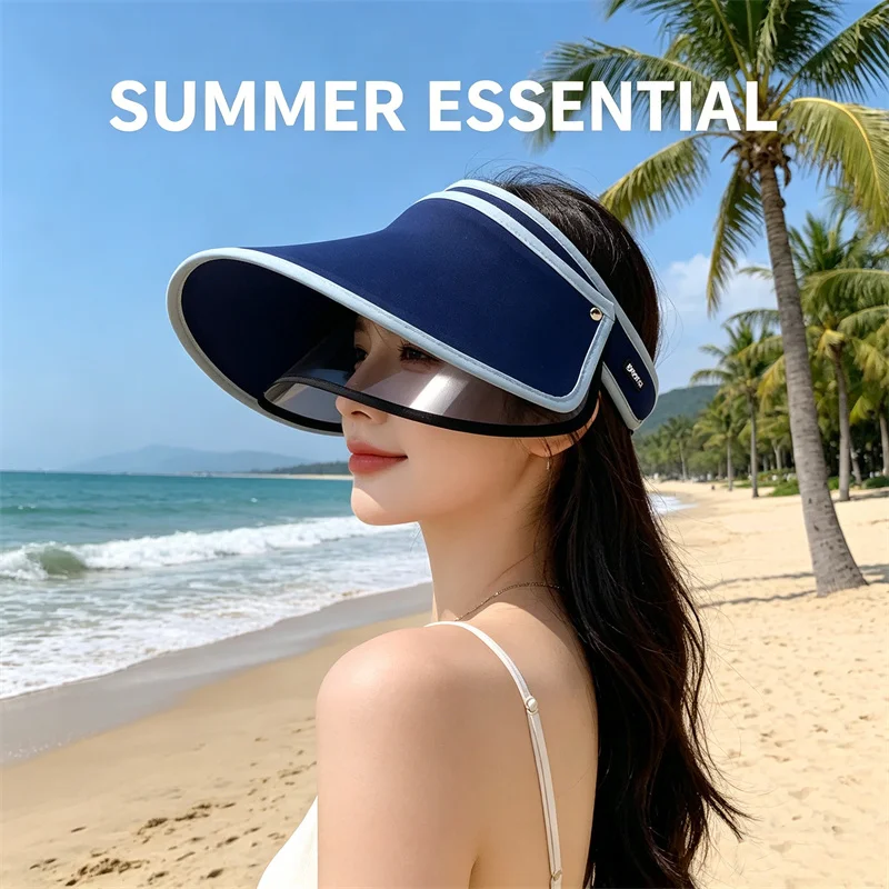 Summer Fashion Visor Sun Hat Women Men Adjustable Outdoor Sun Protection Anti-UV Unisex Face Cover Shield Sunshade Cap Wide Brim
