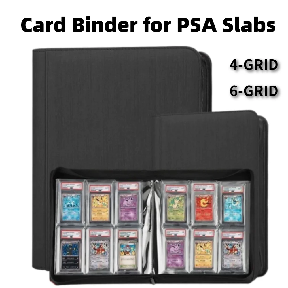 Imagen de Carpeta para Tarjetas Graduadas PSA, Álbum de Cuero PU con Cierre y 4/6 Bolsillos, Interior de EVA para Almacenamiento de Tarjetas Deportivas Pokémon y Panini
