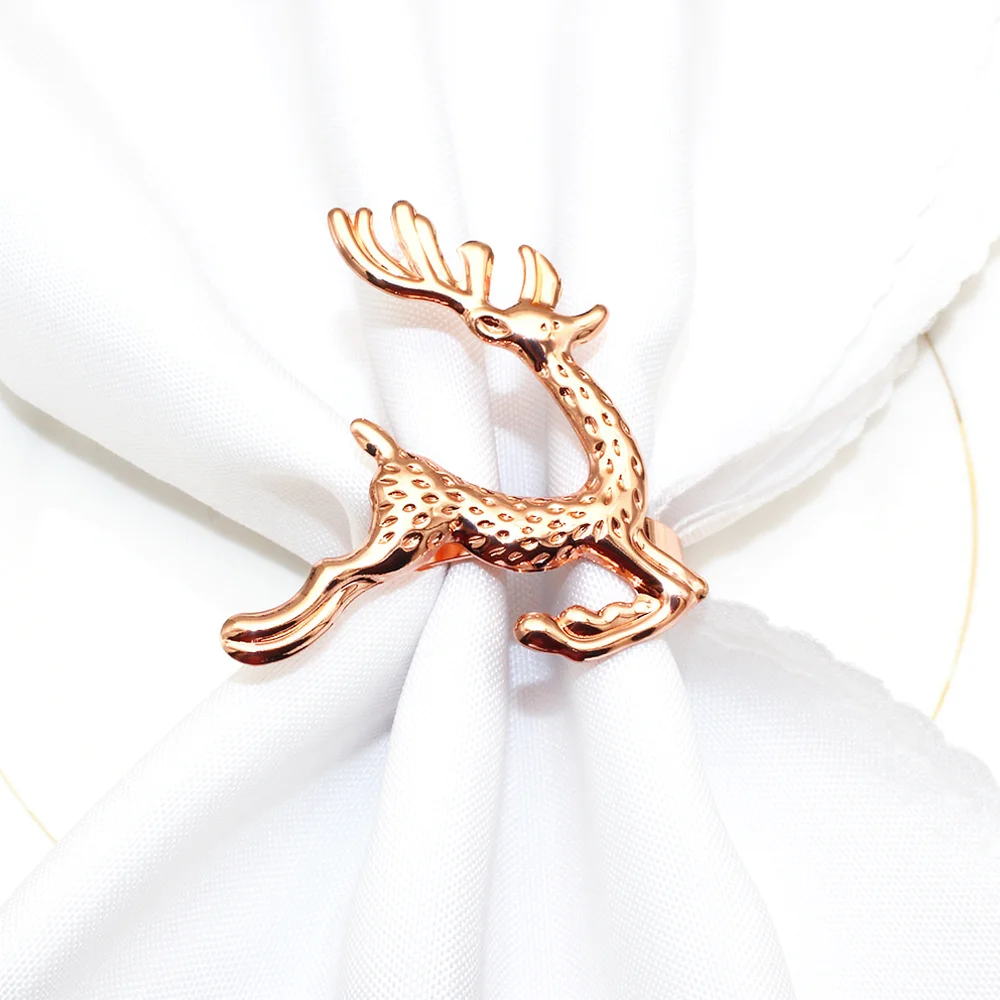 Luxury Metal Deer Napkin Ring Gold Elk Table Holder Decorative For Christmas Holiday Dinner Festive Party