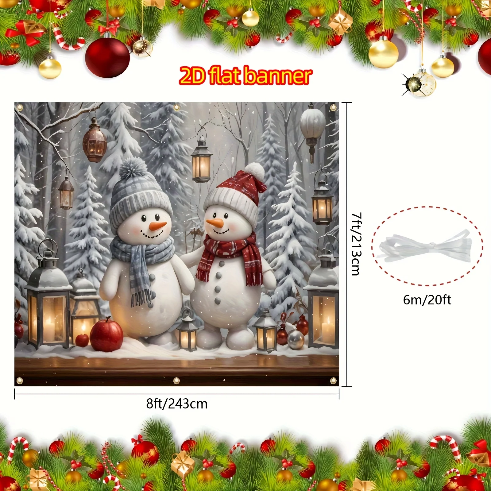 2D Flat - 2D Door Banner 2D Flat - Small Christmas Garage Backdrop for Winter Holiday Scenes Featuring Snow, Snowmen, Christmas
