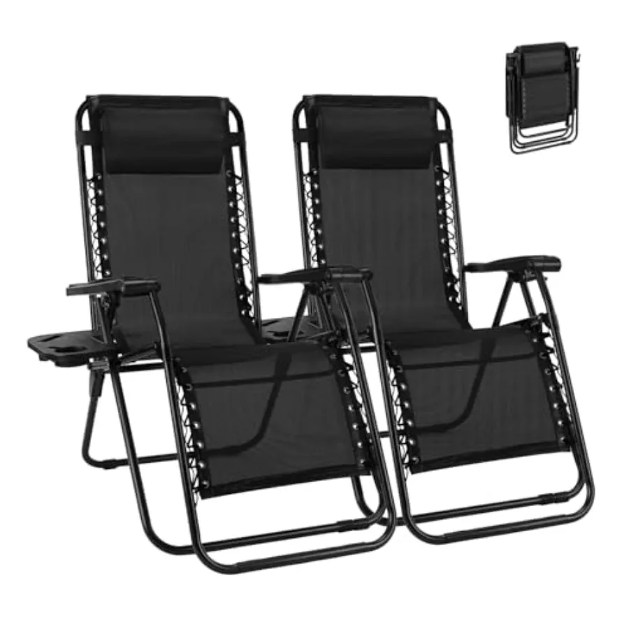 

Zero Gravity Chair Set of 2, Lounge Chair Folding Portable Adjustable Camping Reclining Chairs with Adjustable Pollow, Mesh Bac