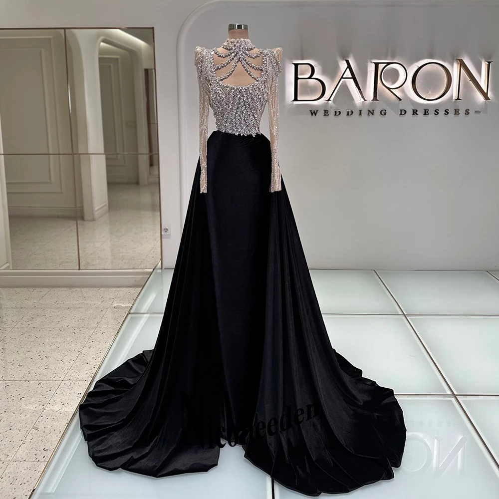 Nicolle Glamorous A-Line Evening Dresses for Women Rhinestones Formal Evening Celebrity Dresses Vestido de formatura Customized